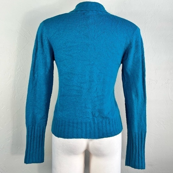Vintage Teal Turquoise Wool Blend Button Down V neck Long Sleeve Cardigan - Picture 10 of 15